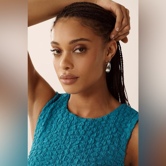 By Anthropologie Textured Mini Shift Dress in Teal Blue. NWT! - Picture 3 of 8